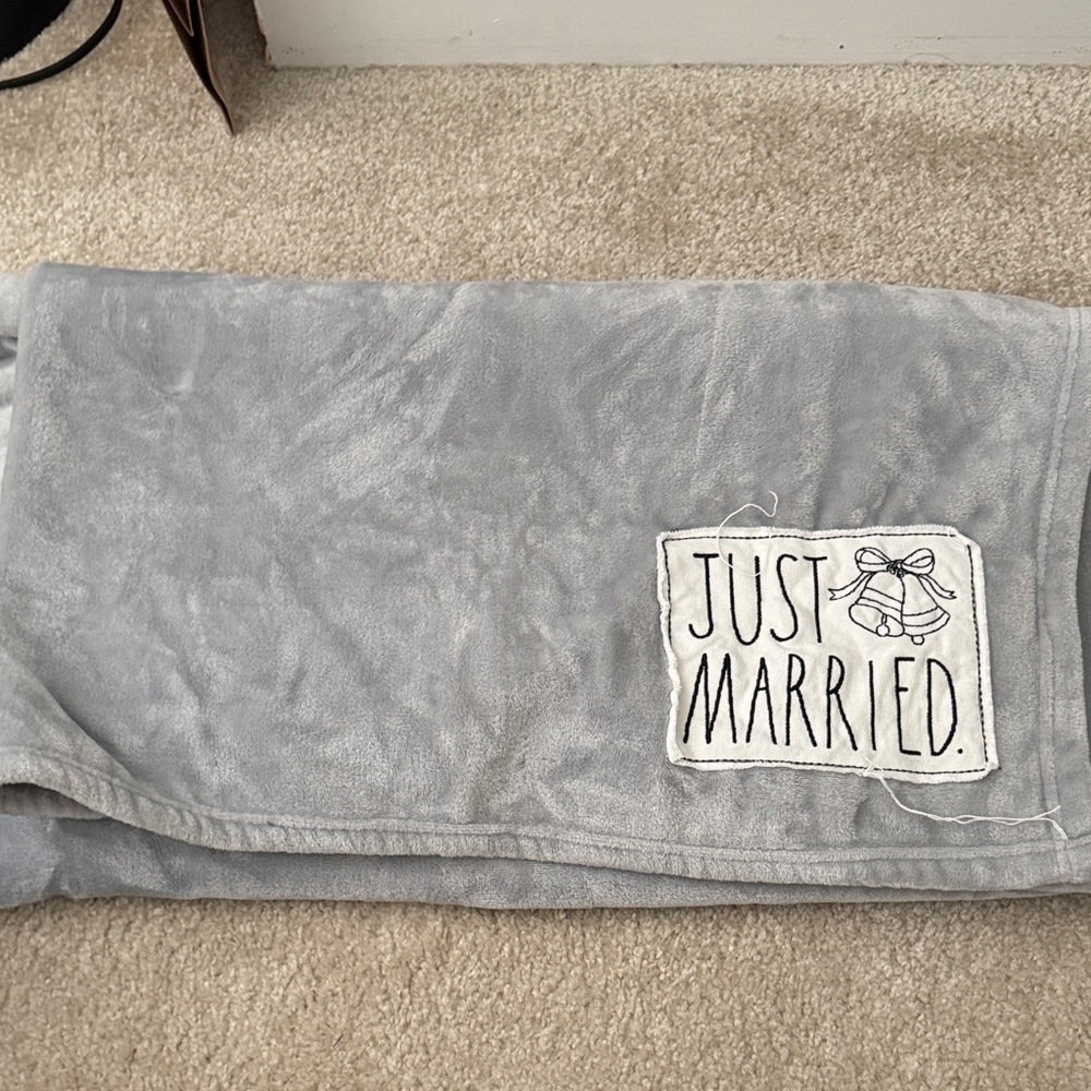 Rae Dunn Light Gray Plush Throw Blanket